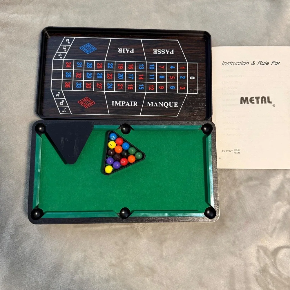 12-in-1‎ Tabletop Casino & Game Set Roulette Blackjack Pool Chess NWOT